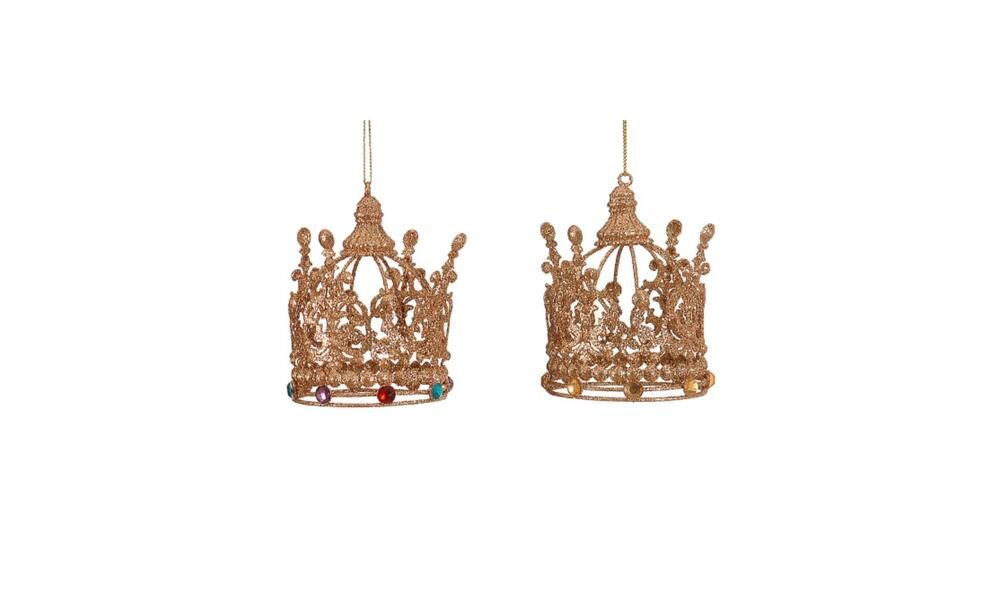 12/144-2Asst 10CM Hanging Iron Gold Crown w/gold/multi color beads