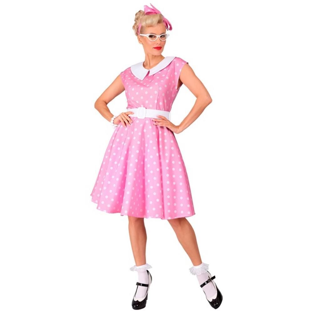 THE 50s ROCK'N'ROLL FASHION PINK  (dress with petticoat, belt, headba..