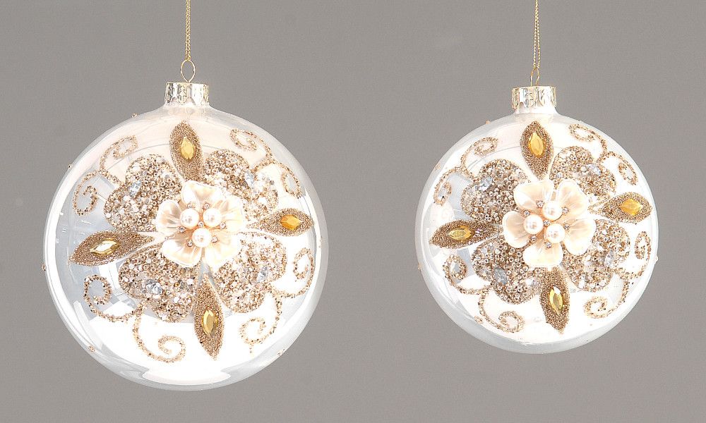 12/36-12cm Glass gold  ball ornament w/beads