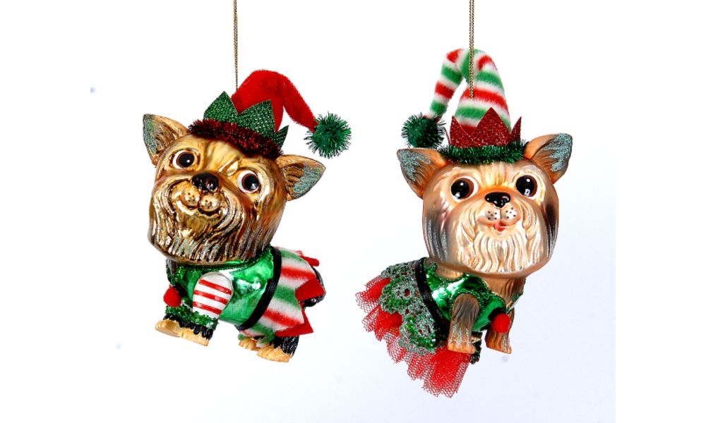 6/36-2Asst 14cm Glass elf's dog orn