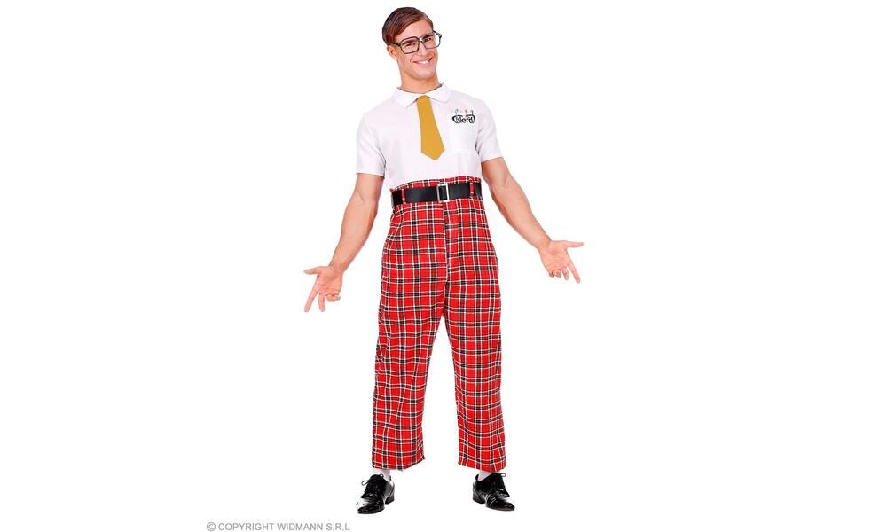 NERD overalls belt tie glasses