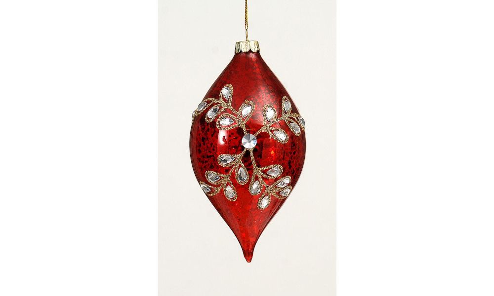 Red antique oniol finial w/ glitter orn 16 cm