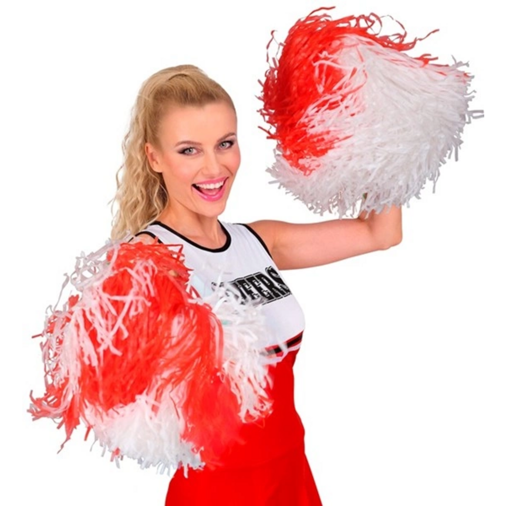WHITE-RED POM POM