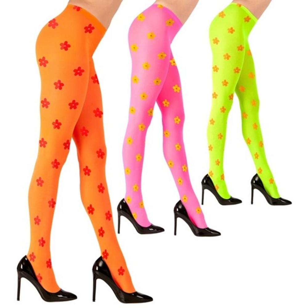 Pk 12 NEON FLOWERS PANTYHOSE 40 DEN - 3 colors a