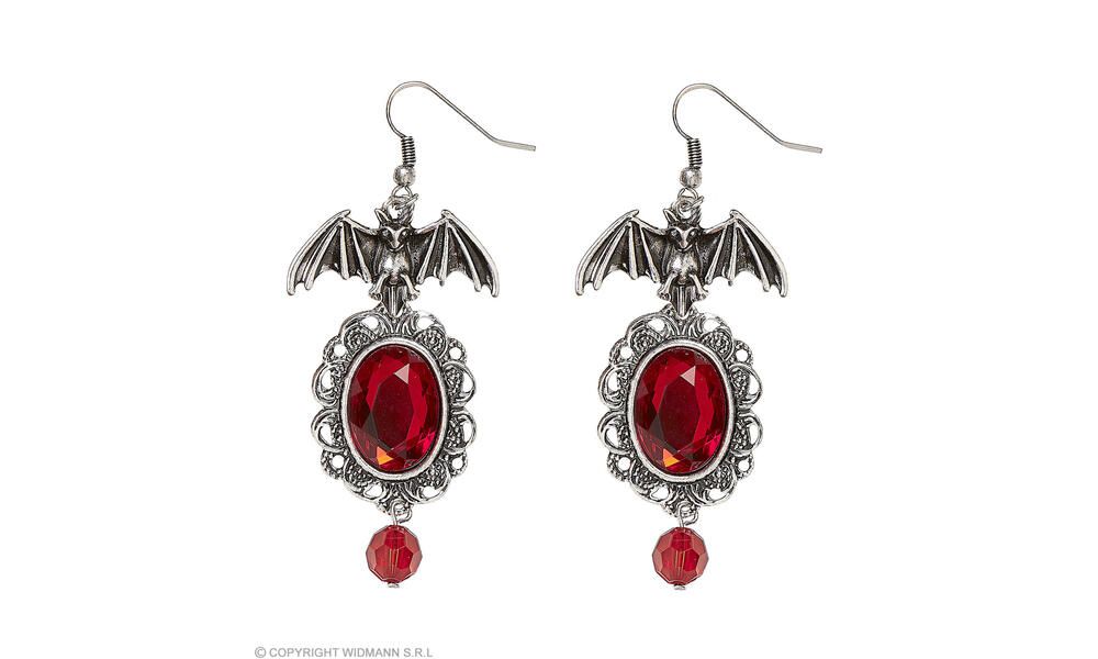 Pair of BAT EARRINGS WITH RED GEMS