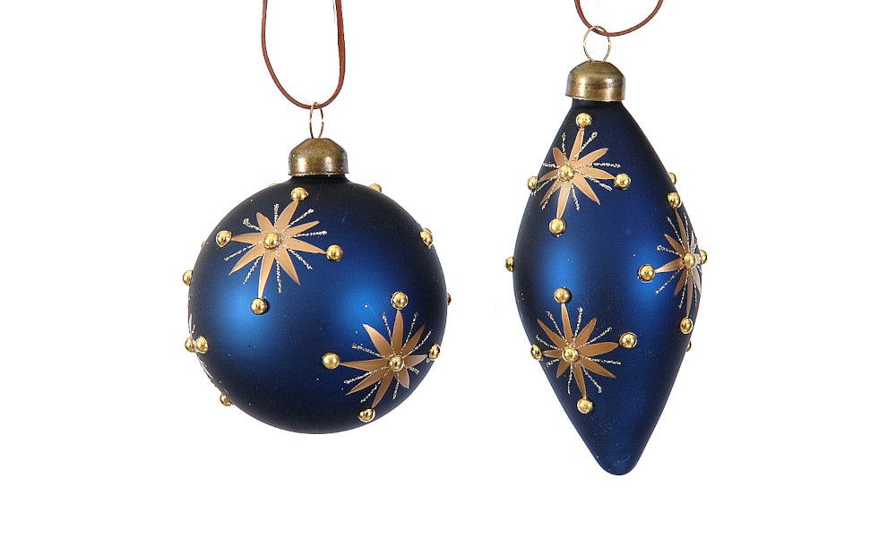 12/48-2Asst 10cm Glass ball/shuttle blue w/gold stars