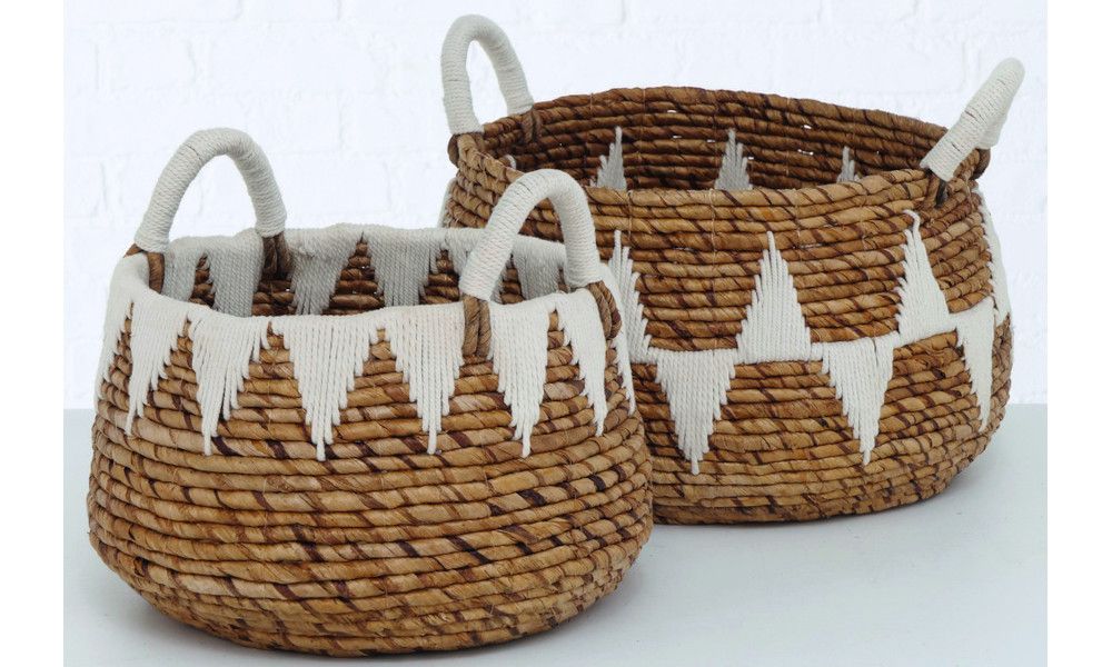 Basket Alonga, 2 p., Set 2, Decoration, Round, H 31,00-33,00 cm, D 36,00-44,00 cm banana leaf colour-mix