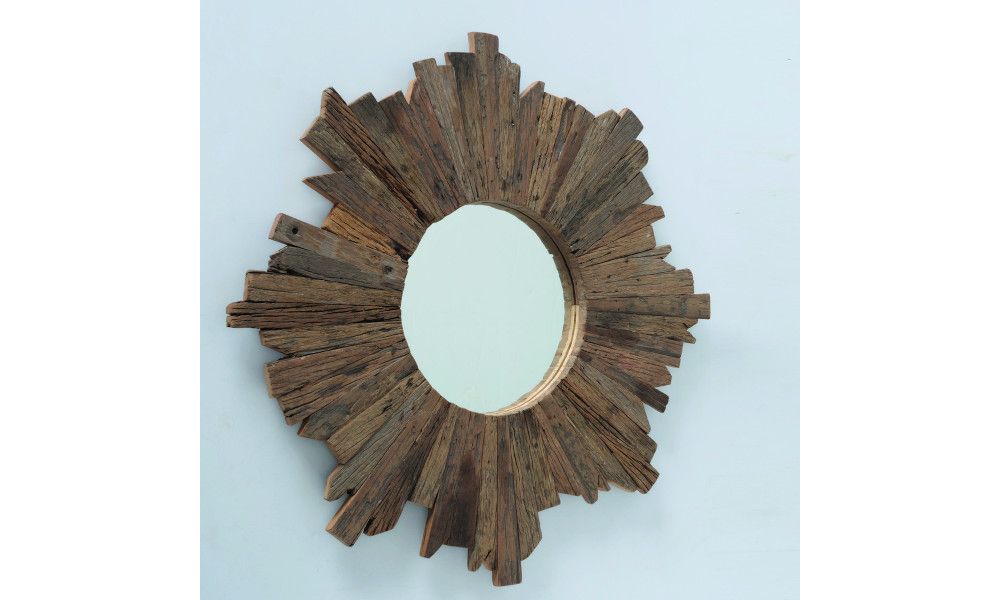 Mirror Solea, Wall mirror, H 2,00 cm, Railway sleeper wood, Single-colour Railway sleeper wood brown