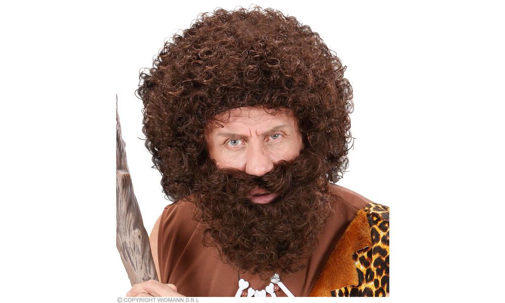 CHARACTER CURLY WIG BEARD brown in polybag