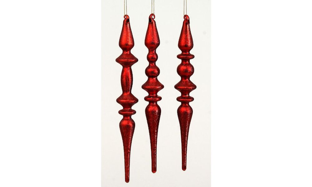 Glass red icicle orn 25 cm