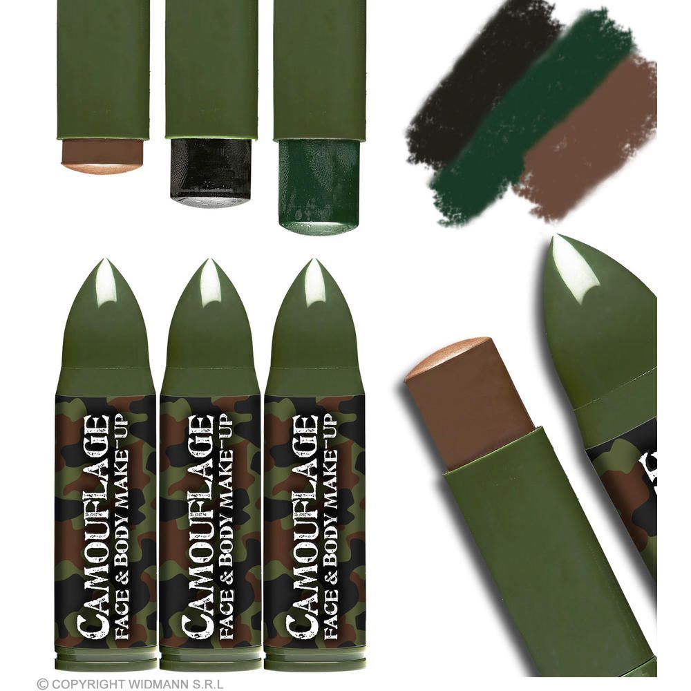 Set of 3 CAMOUFLAGE FACE & BODY MAKE-UP BULLETS