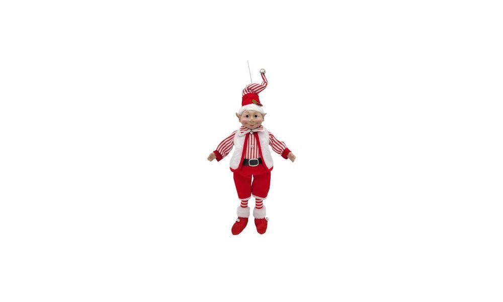 4/12 - 35CM Fat Hanging Elf wth striped shirt