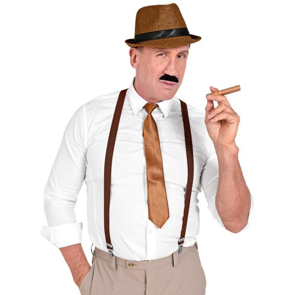THE ROARING 20s FASHION (hat, braces, tie, moustache, cigar)