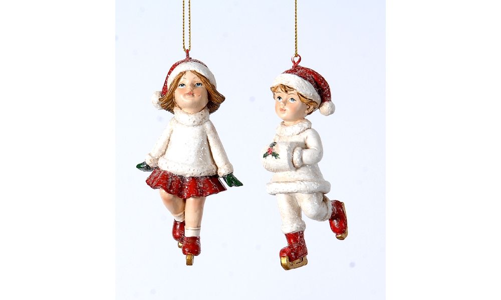 12/144-2Asst 11cm Polyresin kids w/ice skates orn