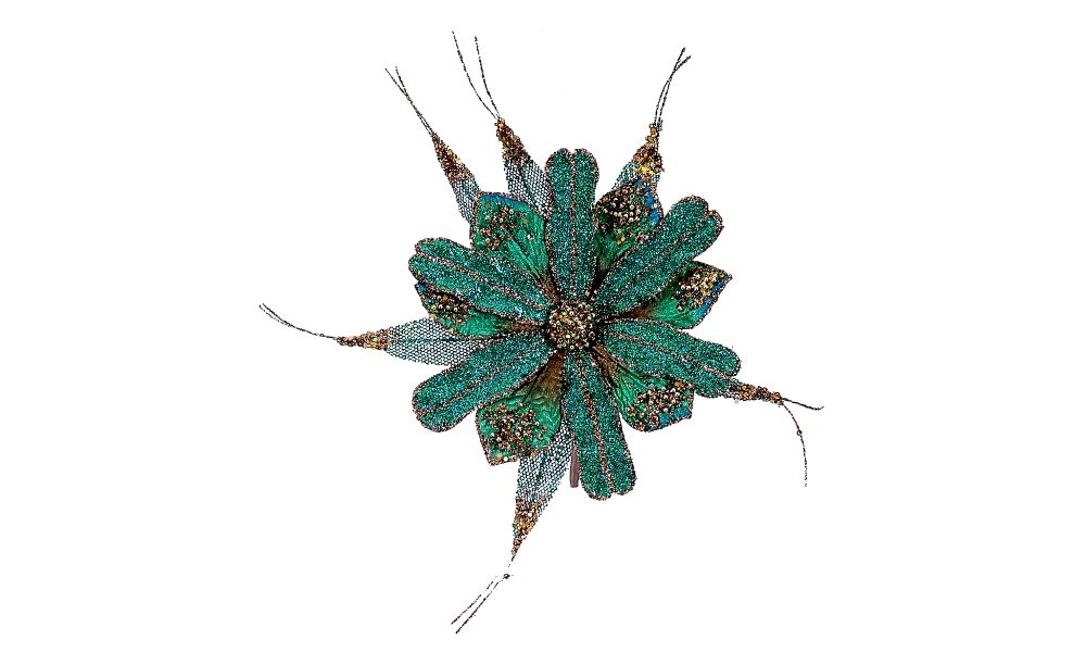 6/144-15cm Teal/brown flower ornament