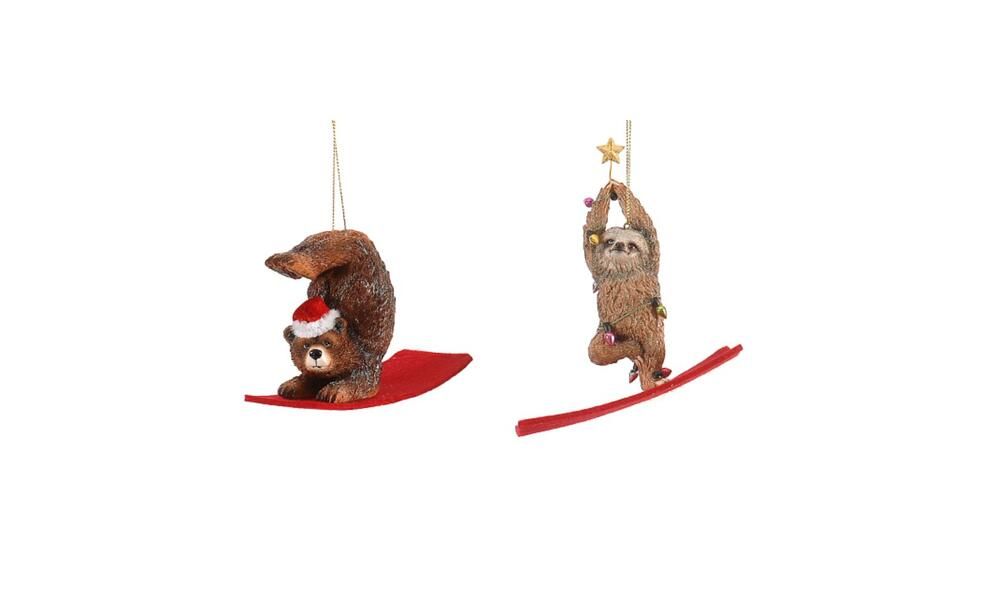 12/72-2Asst 12cm polyresin yoga bear-racoon ornament